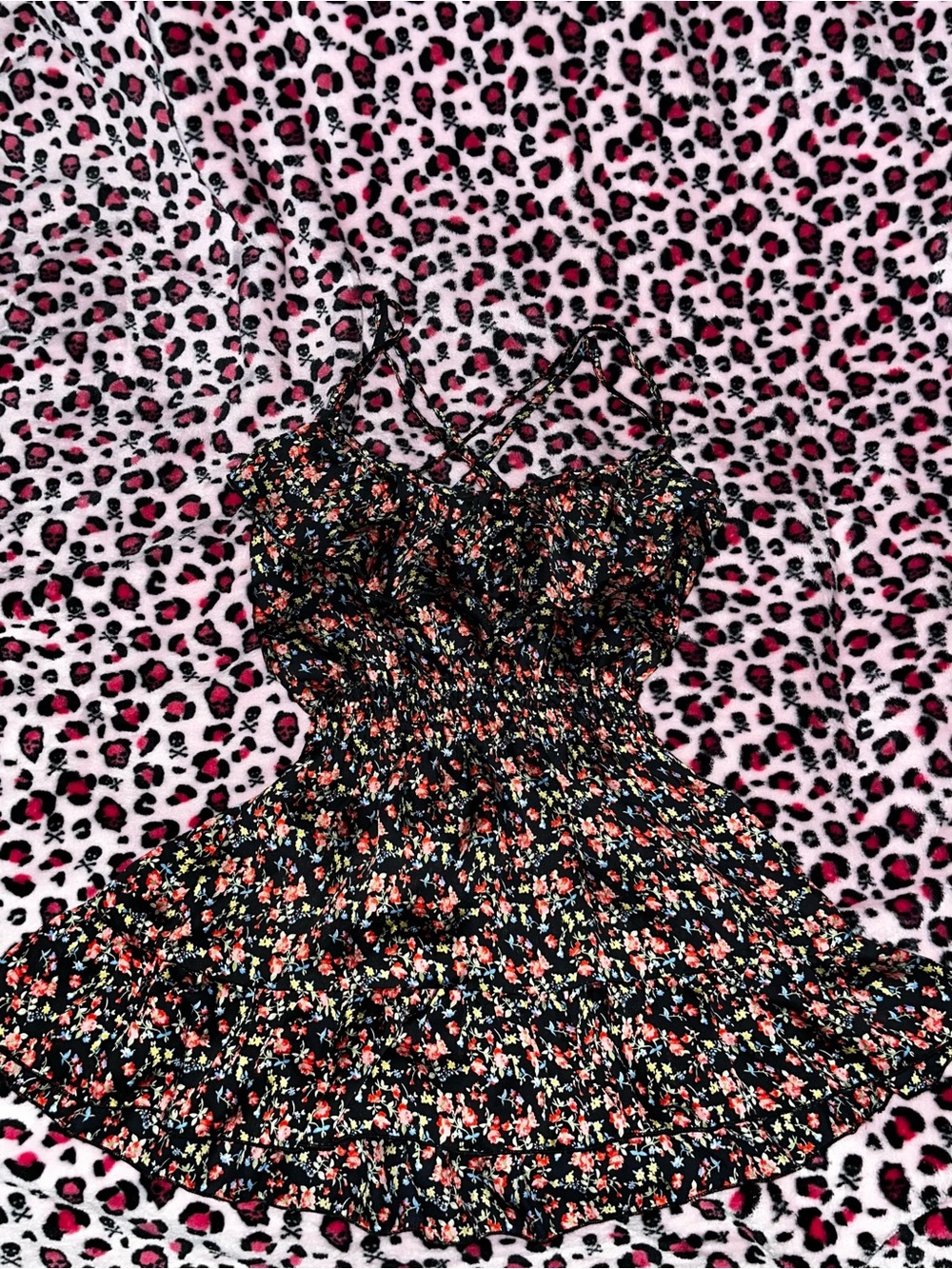 Floral Smocked Black romper with Spaghetti Straps